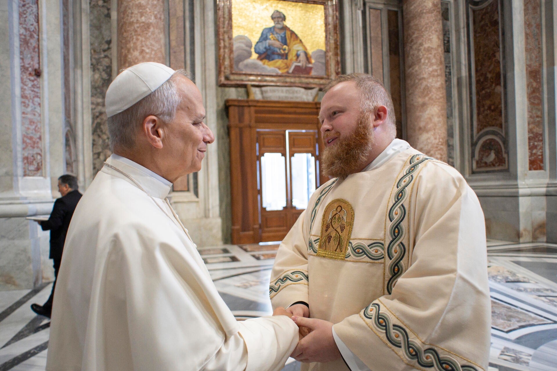 Rev. Paul T. Sizemore, ’13, served as deacon at the Canonization Mass with Pope Leo XIV on Oct. 19, 2025, in Saint Peter’s Square, Vatican City.