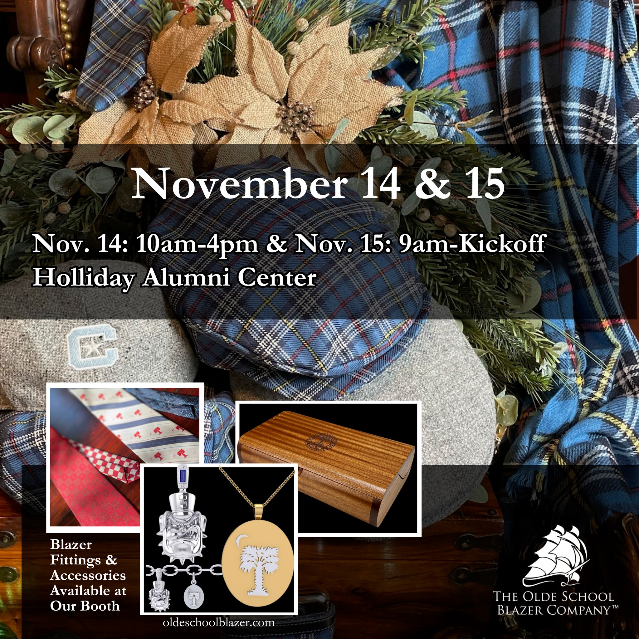 The Olde School Blazer Company will be in the Holliday Alumni Center, Friday, November 14, from 10am-4pm and Saturday, November 15, from 9am-Kickoff for Homecoming this weekend. Stop by while you're here or place your order online anytime.

oldeschoolblazer.com/schools/citadel/