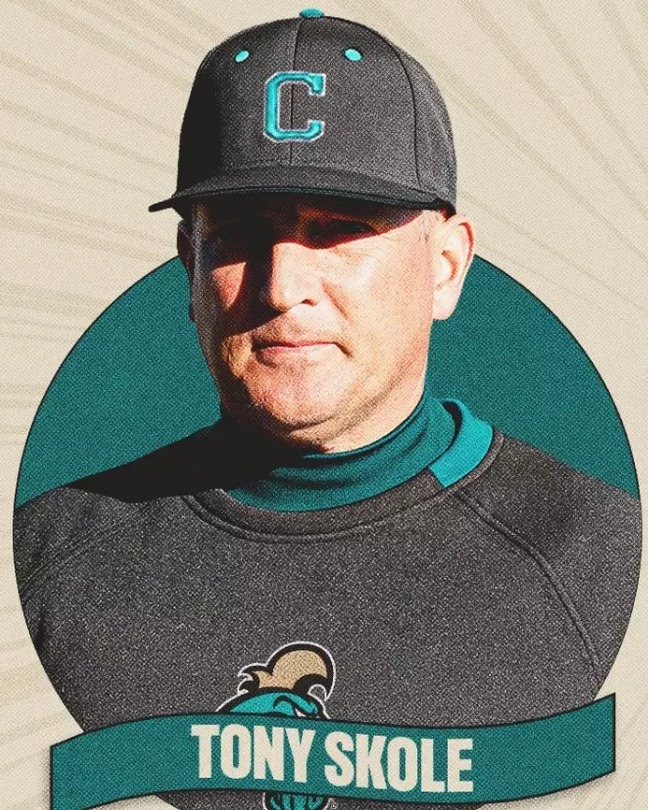 Coastal Carolina head baseball coach Chris Lemonis, '92, announced the hiring of Tony Skole, '91, as the program's general manager.

goccusports.com/news/2026/6/23/veteran-coach-tony-skole-joins-coastal-carolina-baseball-as-general-manager.aspx