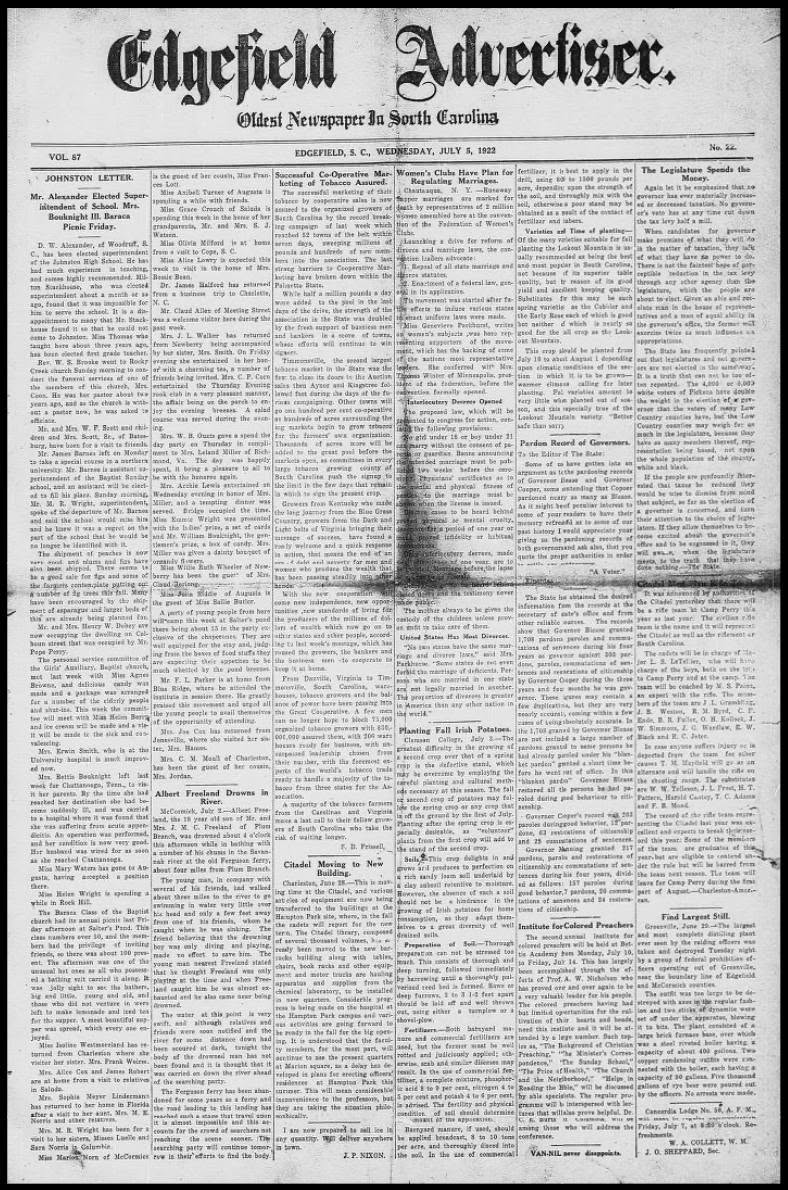From a story published in the July 5, 1922, Edgefield Advertiser: 

Citadel Moving to New Buildings 

This is moving time at The Citadel and various articles of equipment are now being transferred to the buildings at the Hampton Park site, where in the fall the cadets will report for the new term. The Citadel library, composed of several thousand volumes, has already been moved to the new barracks building along with tables, chairs, book racks and other equipment and motor trucks are hauling apparatus and supplies from the chemical laboratory, to be installed in new quarters. Considerable progress is being made on the hospital at the Hampton Park campus and various activities are going forward to be ready in the fall for the big opening. It is understood that the faculty members, for the most part, will continue to use the present quarters at Marion Square, as a delay has developed in plans for erecting officers' residences at Hampton Park this summer. This will mean considerable inconvenience to the professors but they are taking the situation philosophically.

https://www.loc.gov/resource/sn84026897/1922-07-05/ed-1/