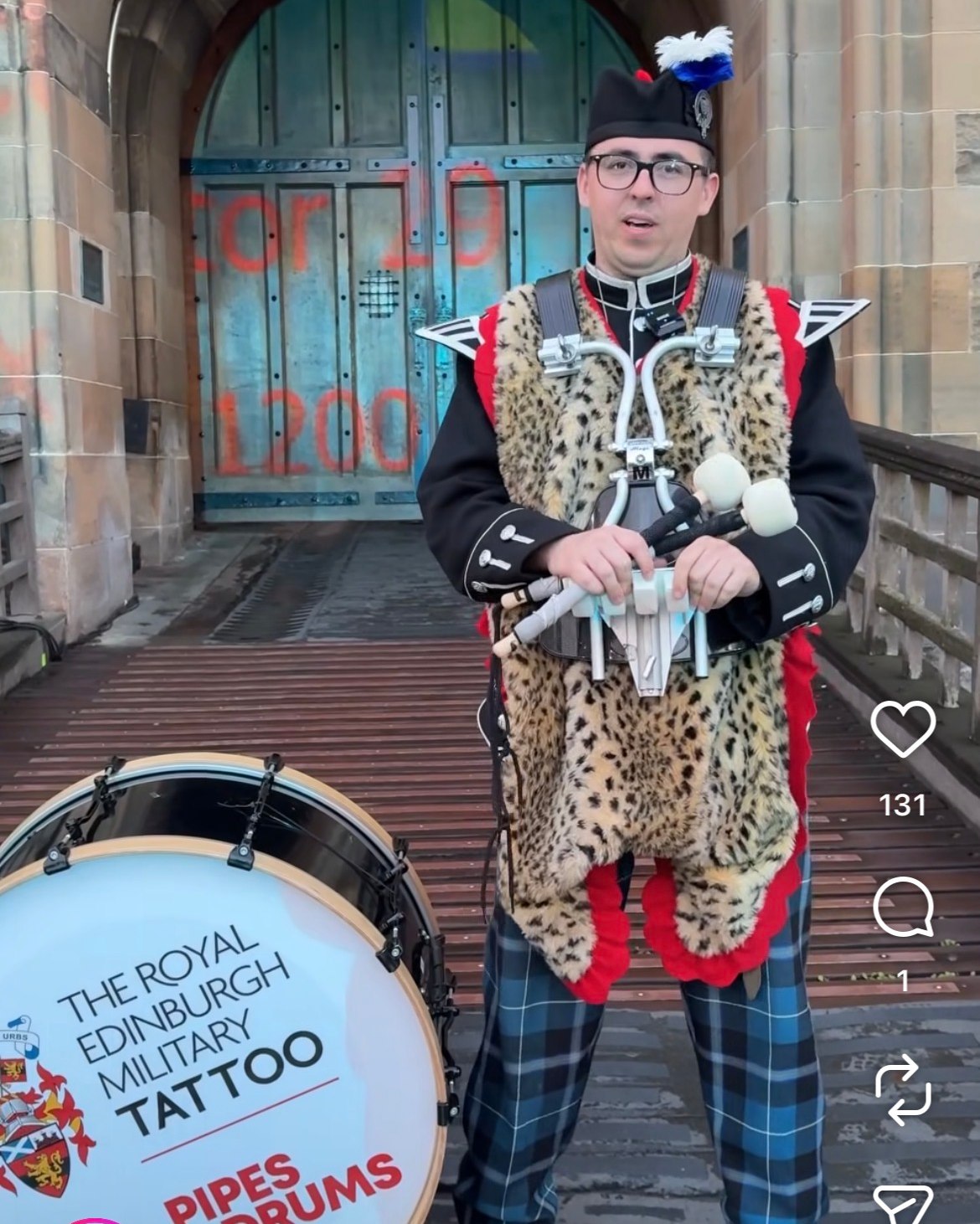 In a break from tradition, Michael Scheuer, '18, serves as the lead bass drummer of the Massed Pipes & Drums at the 2026 Royal Edinburgh Military Tattoo (REMT), the first Tattoo performer to serve in that role. 

Typically, high-ranking military bands take complete charge of the rhythm. However, due to a special change in the event's sequence, the REMT pulled from its own pool of performers to set the beat.

instagram.com/reels/Dca-rjdD0w7/