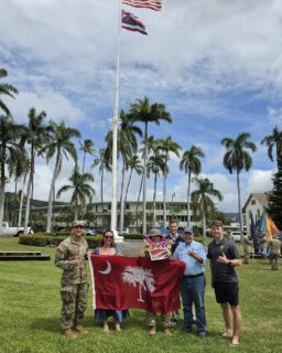 On September 25, members of the Hawaii Citadel Club turning out at Fort Shafter in support for member of the Class of 2021 Michelle Banzon's change of command ceremony were (left to right) Mike Zavala '23, Sarah Norton '23, Banzon, Jaret Price '22, Bob Harter '81, and James Jenkins, '16.