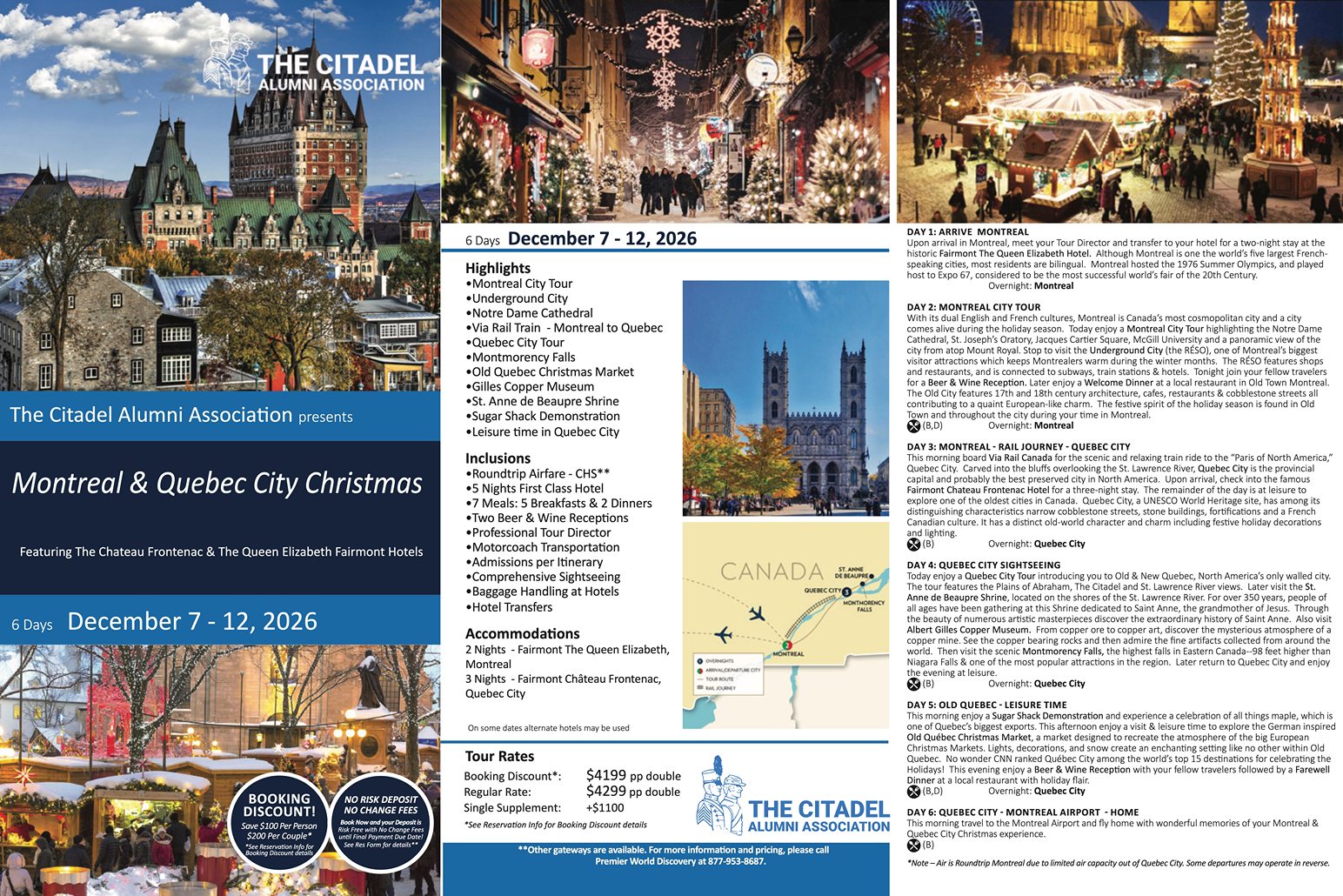 Bookings are picking up for our Alumni Travel Montreal and Quebec City Christmas Markets trip! Ready to experience the magic of the holidays in Canada? Visit citadelalumni.org/about/alumni-travel/ for contact information for our travel partner, Premier World Discovery, and reserve your spot!